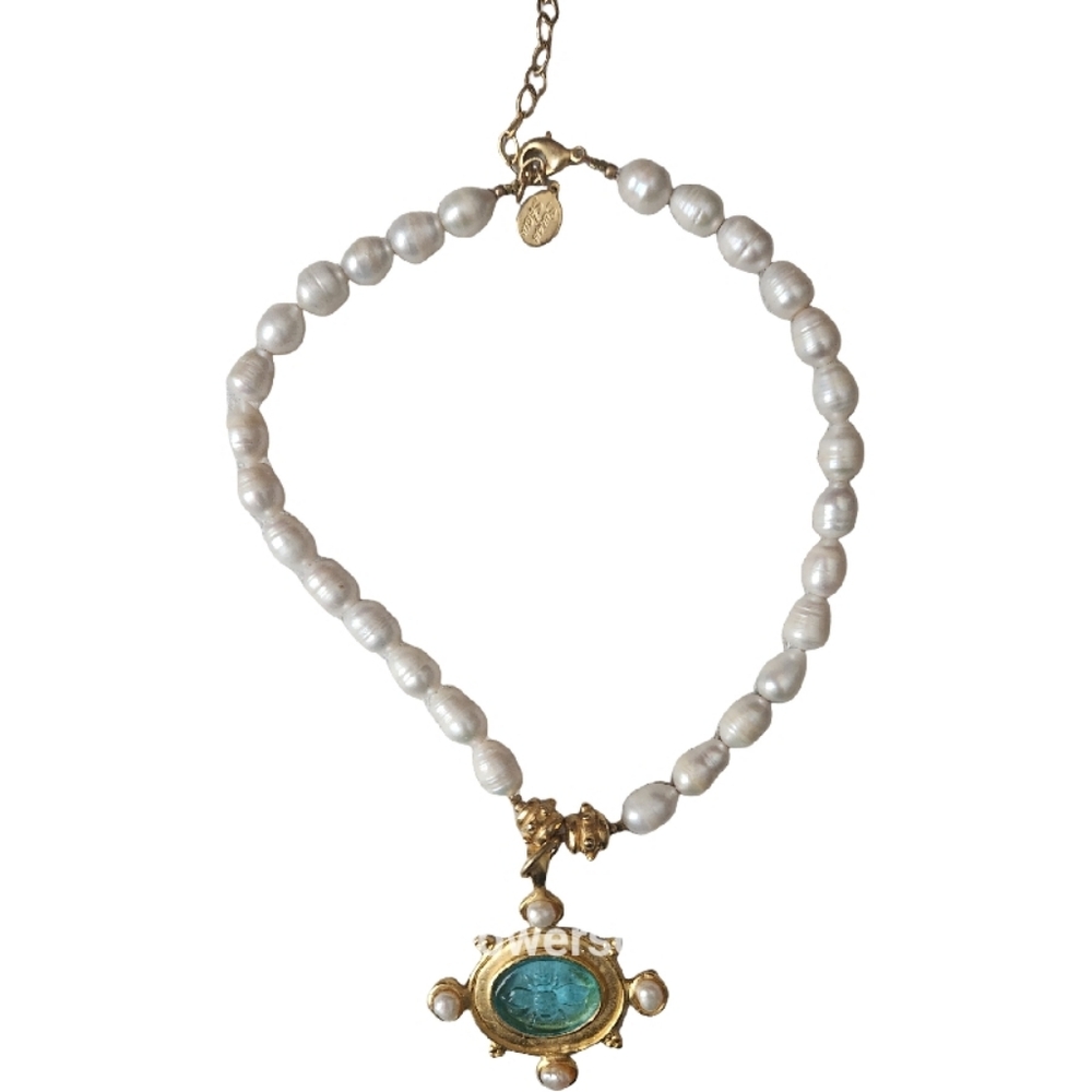 Signed SUSAN SHAW Baroque Pearl Turquoise Necklace